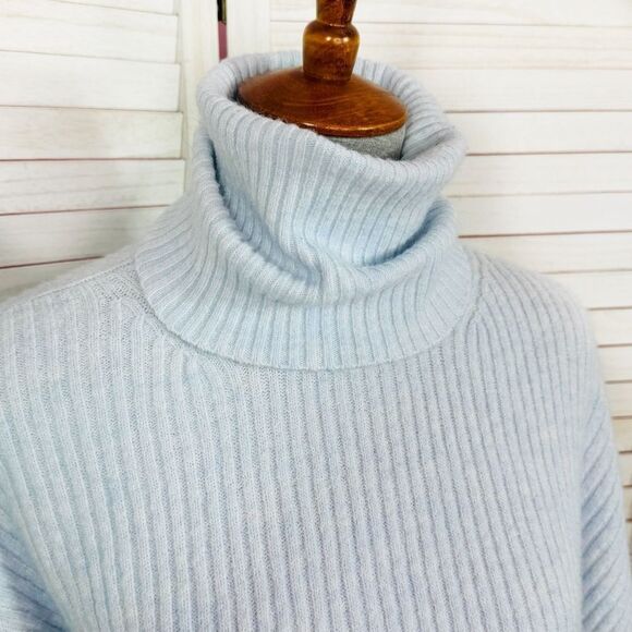 H&M Oversized Ribbed Cowl Neck Sweater Powder Blue Medium - Picture 5 of 12